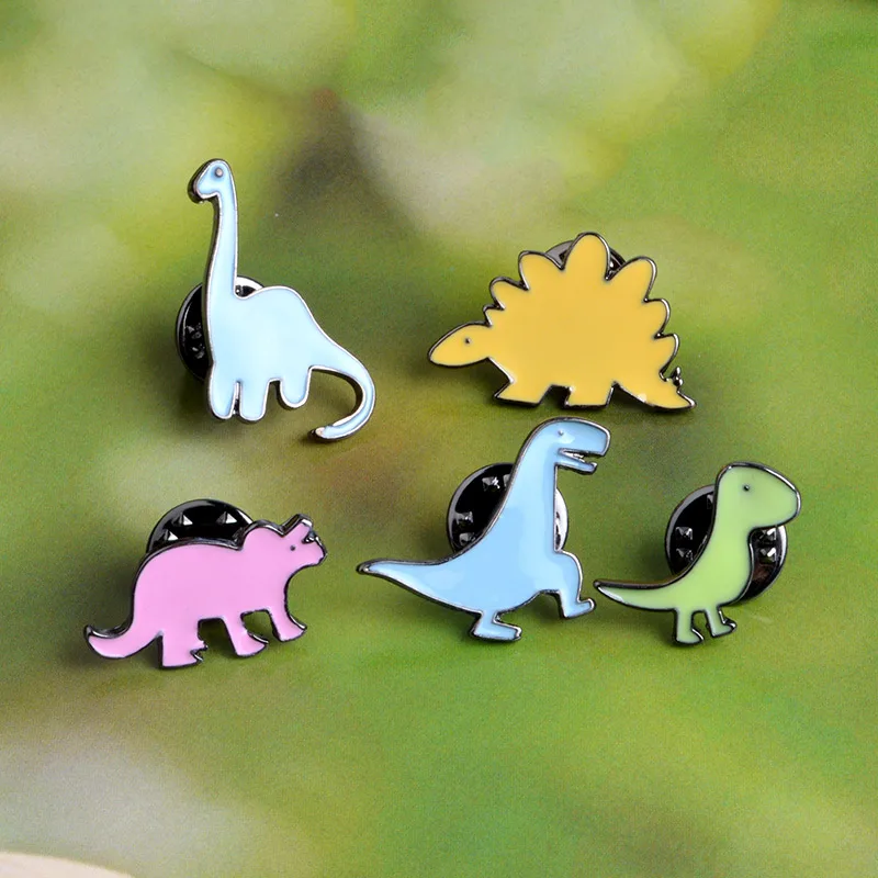 Stroke Cartoon Colorful Dinosaur Apatosaurus Stegosaurus Brooch Pins DIY Button Pin Denim Jacket Pin Badge Gift Jewelry