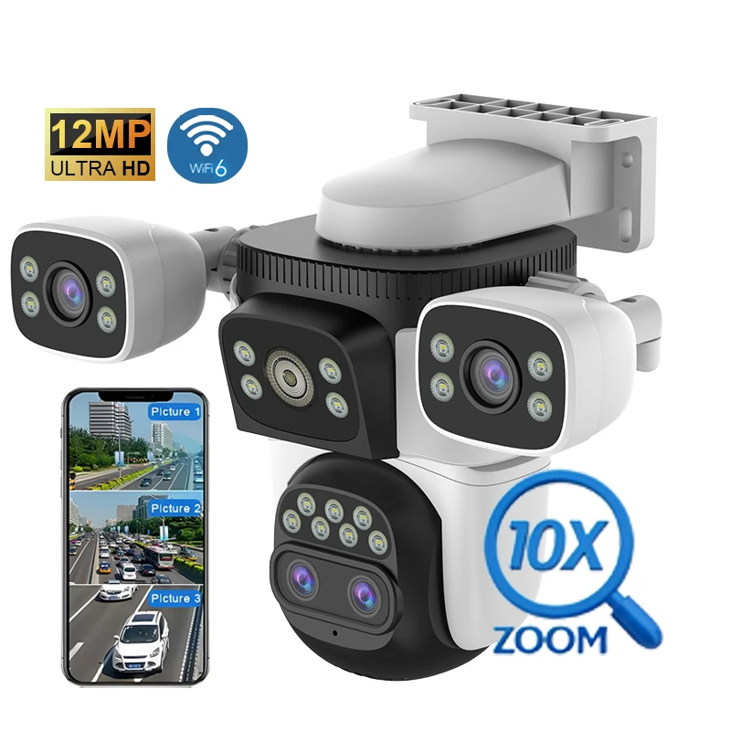 

July003 2025 Hot Sale Wifi 12MP HD Solar CCTV Camera Video Surveillance Outdoor 10X Zoom Dual Lens Two-Way Audio Security Wifi I