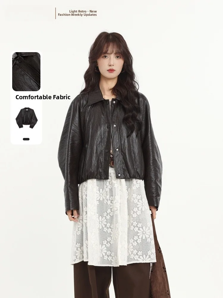 Loose Faionable Women's PU Jaet Memory's Start Spring 2026 New Sle Versatile Slimming Leather Coat Long Sve Button D...