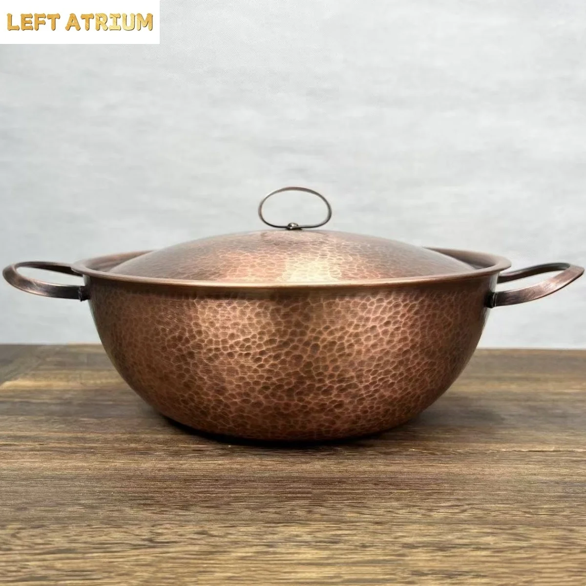 Vintage Copper Soup Pot,Handcrafted Hot Pot Food Cooking Utensil Simmering and Pasta Stewing,With lid 24 cm Handheld Pots