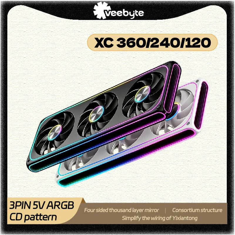 VEEBYTE XC 360/240/120 3PIN 5V ARGB Consortium Structure One Line Connectivity PC Fan Quiet Cooling Large Air Volume Chassis Fan