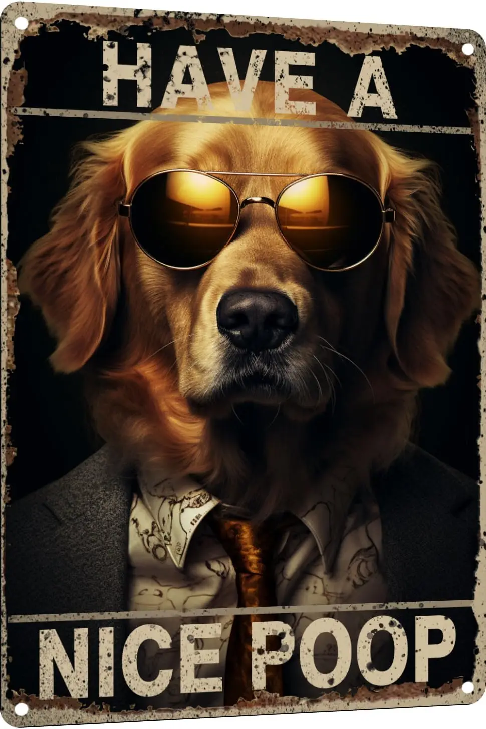 Golden Retriever Have a Nice Poop Bathroom Funny Novelty Metal Sign Retro Wall Decor for Home Gate Garden Bars Restaurants Cafes