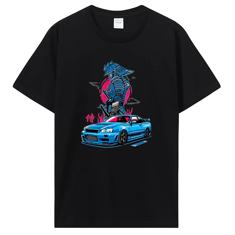 Jdm T Shirt Anime Initial D Drift Japanese Car Skyline R34 Tshirts Men Cotton Streetwear Graphic T-Shirts Clothing