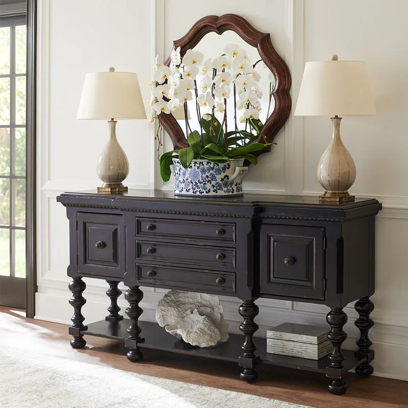 

Simple solid wood entryway foyer cabinet modern sideboard, American country black sideboard chest chest