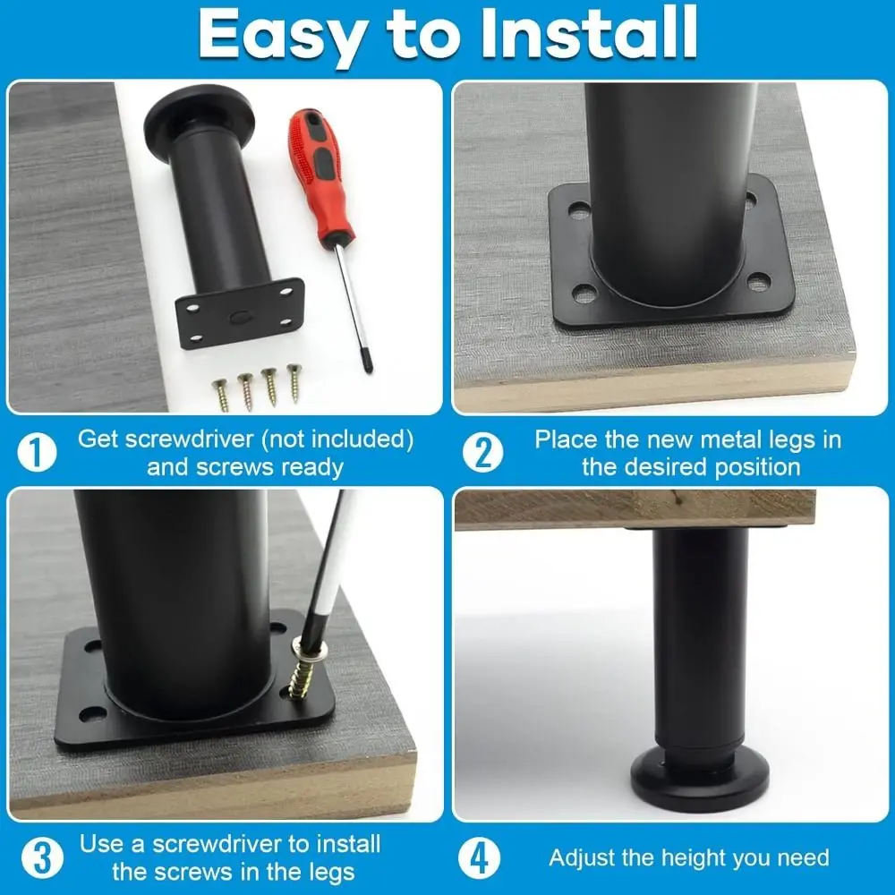 Adjustable Height Furniture Support Legs Heavy-Duty Load-Bearing Bed Beam Support Leg Replacement Legs Floor Protector