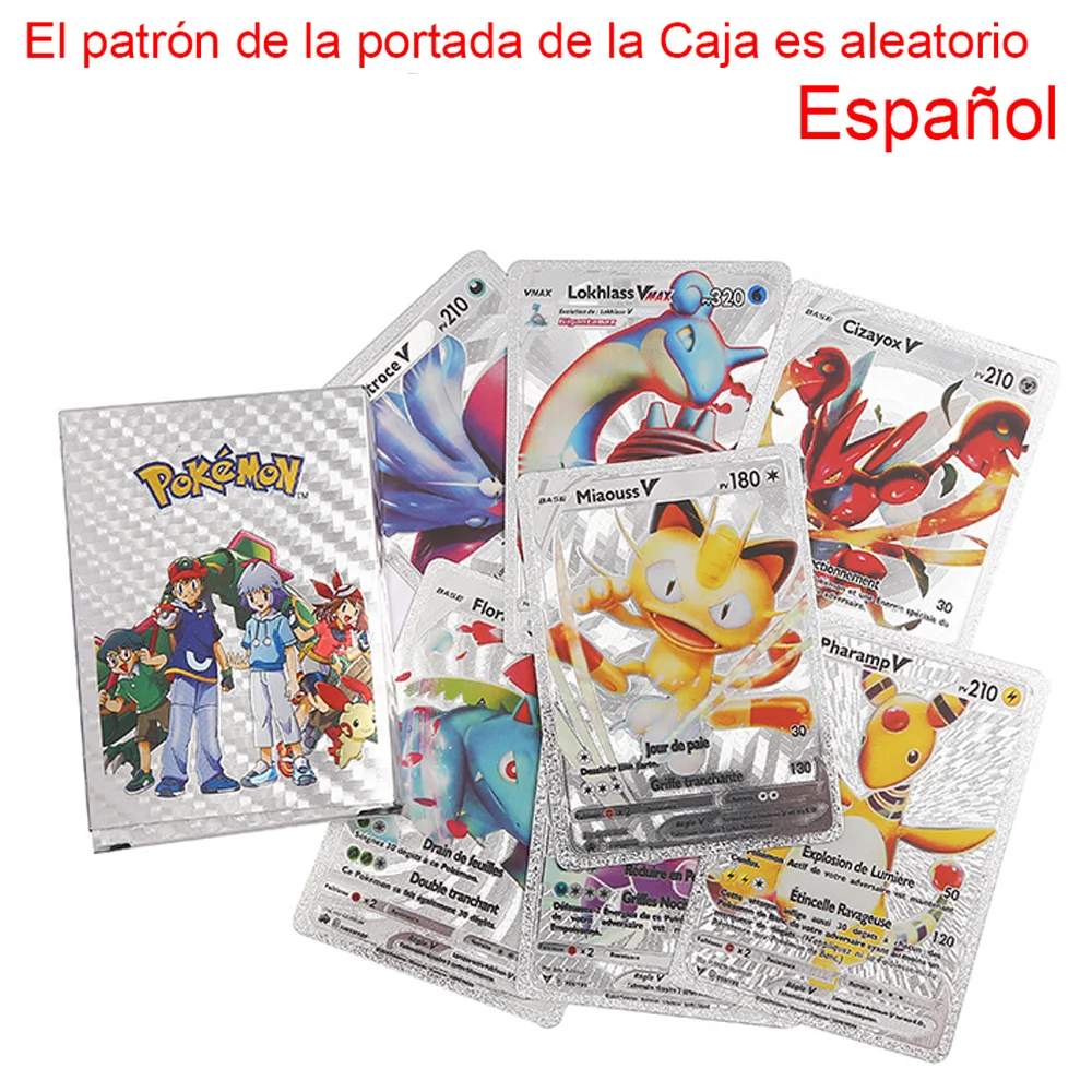 55PCS Pokemon-kaarten Vmax GX Gold Foil Flash Box Party Interactief spel Engels Spaans Kleurrijk spel Battle Collection Card Gift