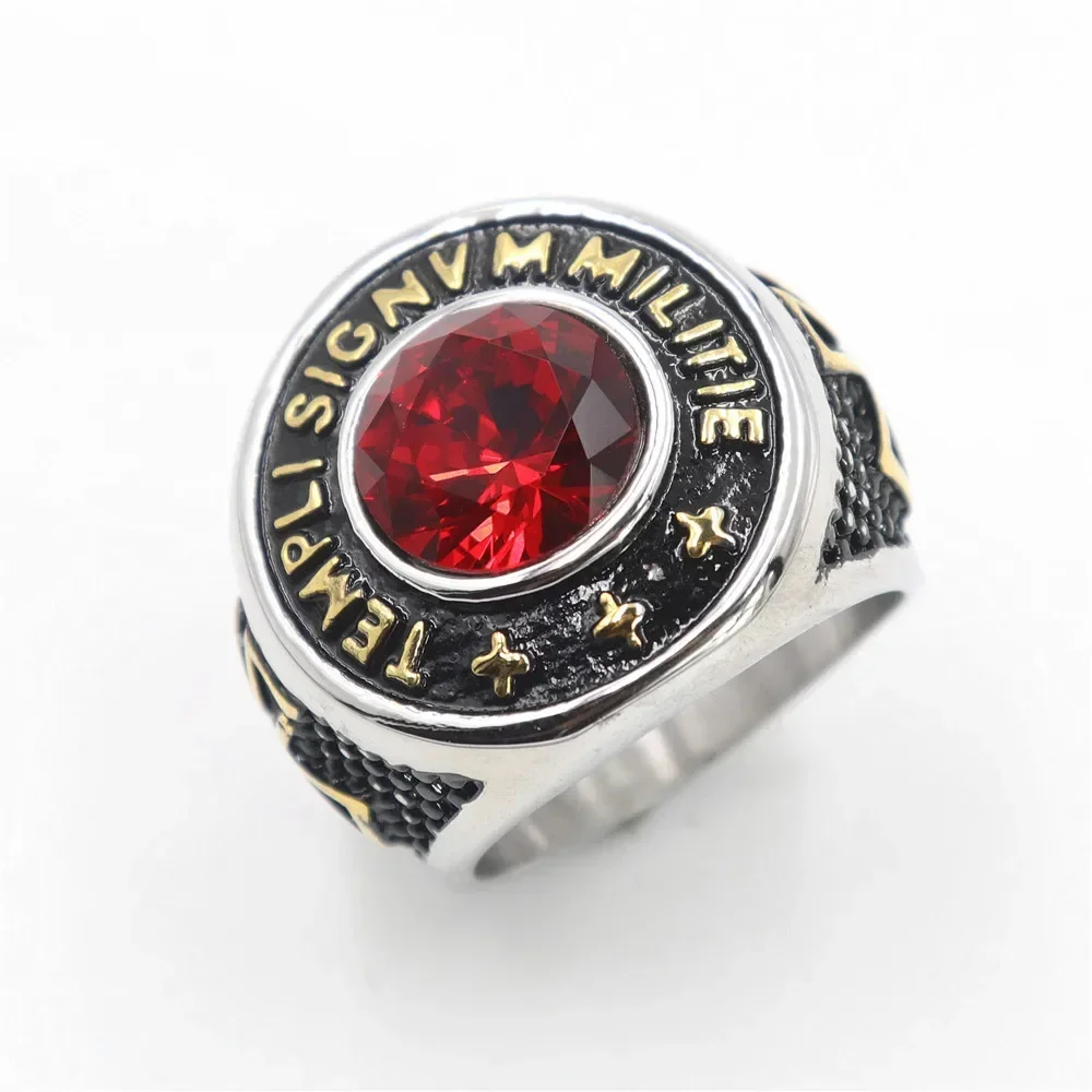 Men's Vintage Knights Templar Cross Red Brick Stone Rings Size 7-15