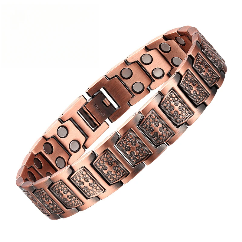 

Vintage Fashion Double Row Magnetic Ion Therapy Red Copper Bracelet for Men