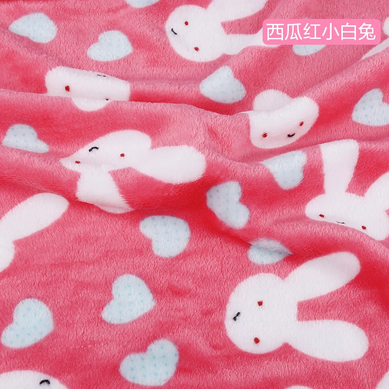 Flannel coral fleece fabric printed cloth high quality velvet clothing super soft cotton wool blanket plush Handmade Sewing warm