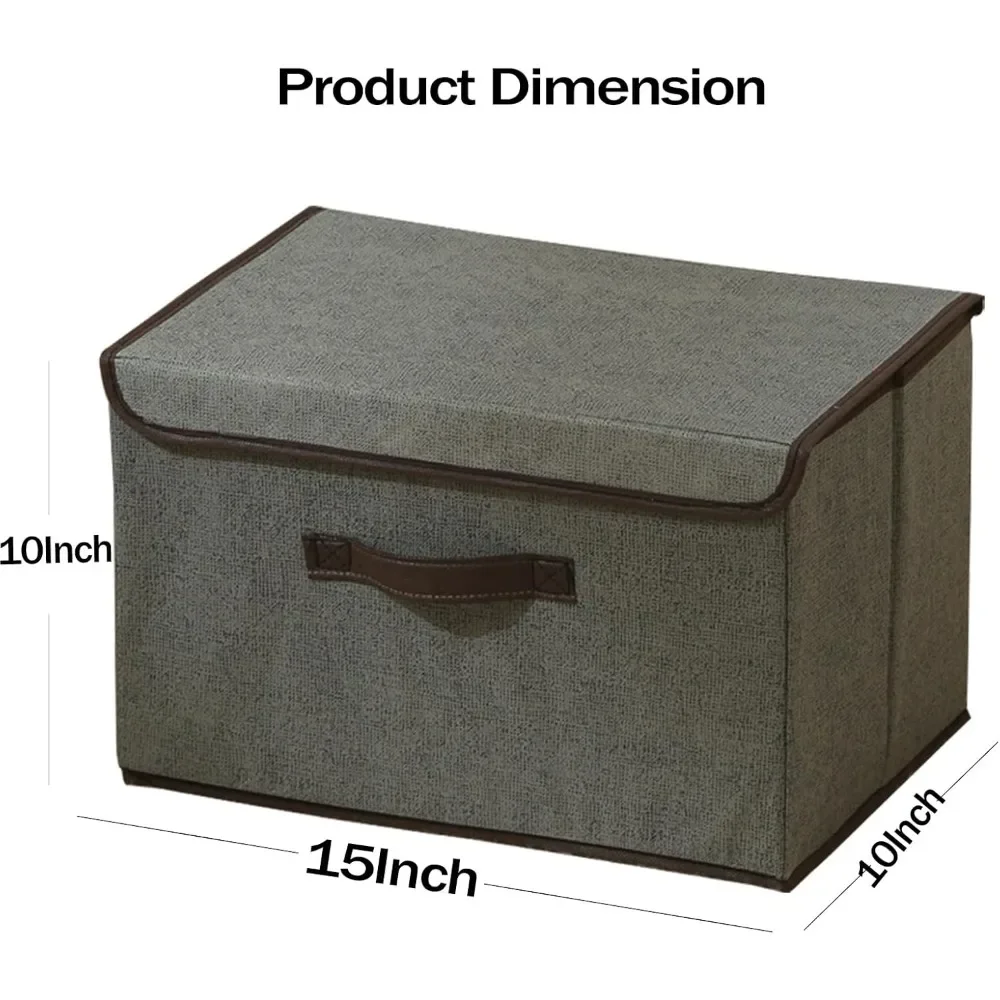 4 عبوات من صناديق تخزين كبيرة مع غطاء، وصناديق تخزين قابلة للطي، وصناديق تخزين قماشية قابلة للغسل، وقماش كتان قطني بغطاء مزخرف #2