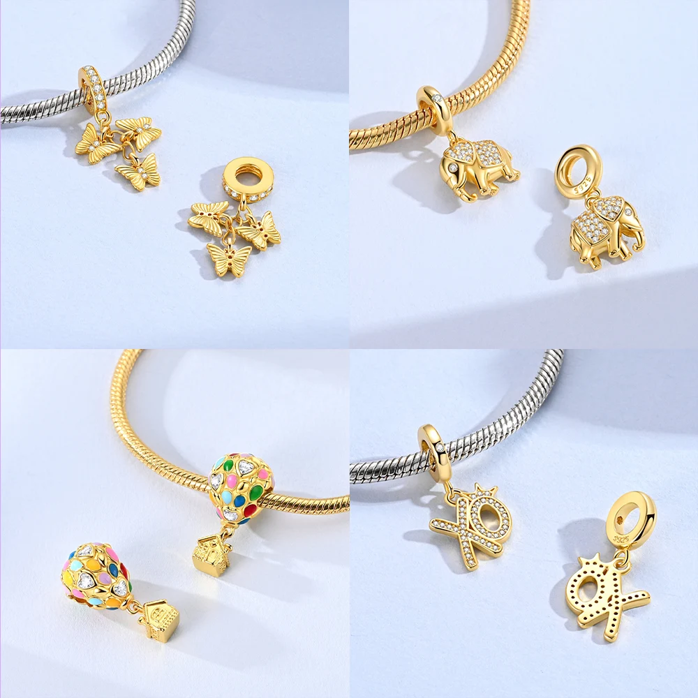 House Hot Air Balloon Butterfly Silver Plated Beads Original Charms Fit Bracelets Bag Keychain Charms DIY Women Gift Accessory