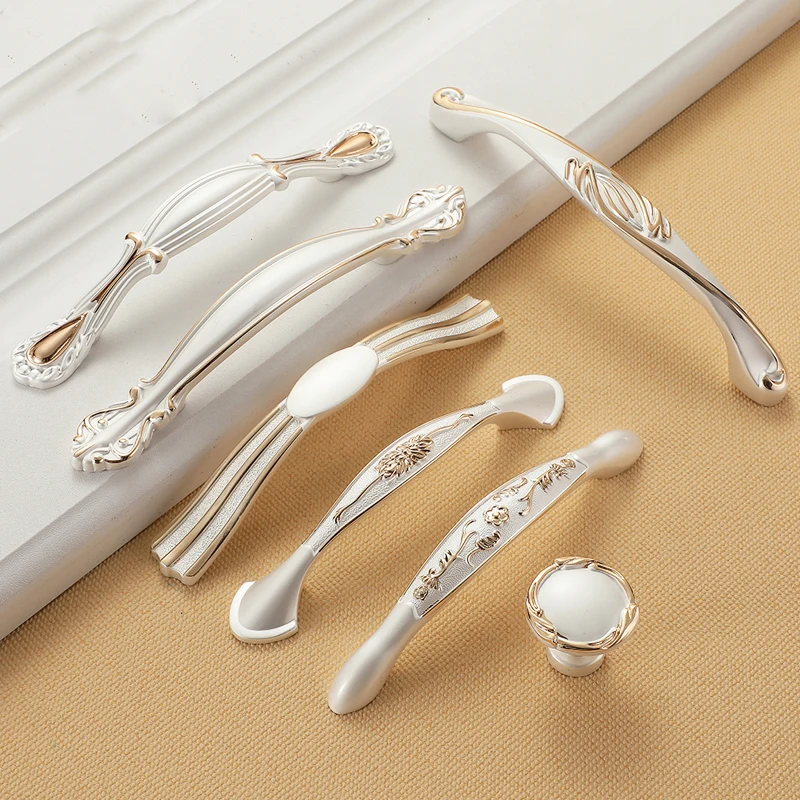 closet dressers wardrobe European Style White Gold Cabinet Handles Furniture Hardware Kitchen Cupboard Door Pulls Drawer Knob
