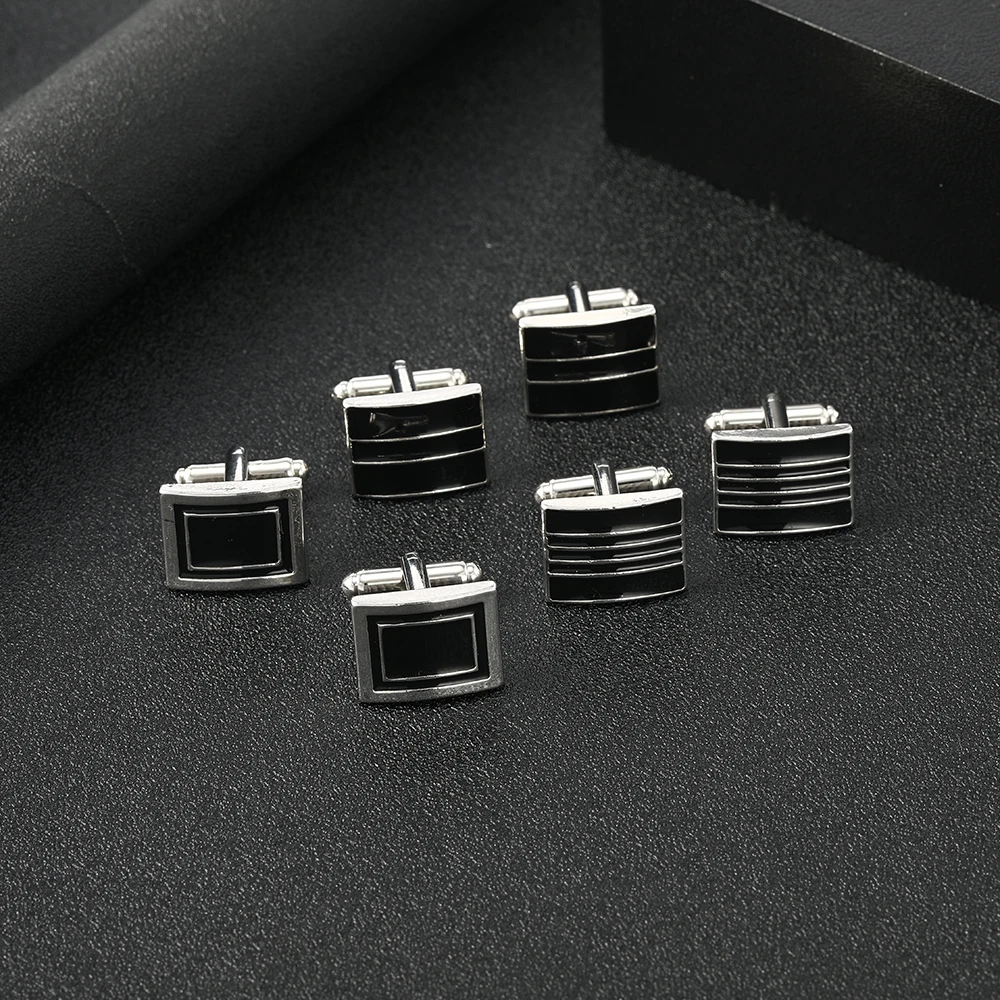 Wholesale Personality Men's Business Party Cufflink Black Stripe Square Cuff Links Versatile Shirts Jewelry Valentine's Day Gift