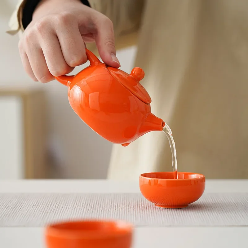 Everything Goes Smoothly. Persimmon Tea Set, One Pot and Four Cups