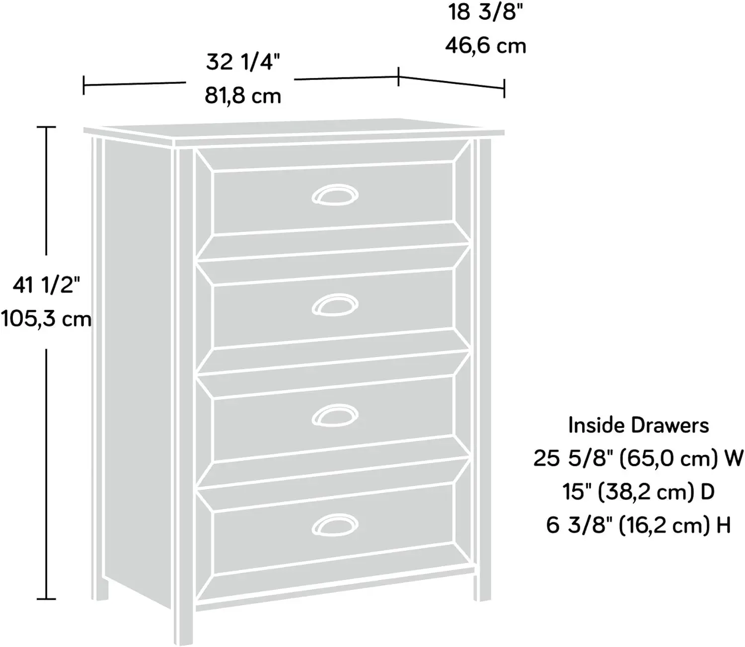 Sauder County Line 4 Drawer Chest, Salt Oak finish