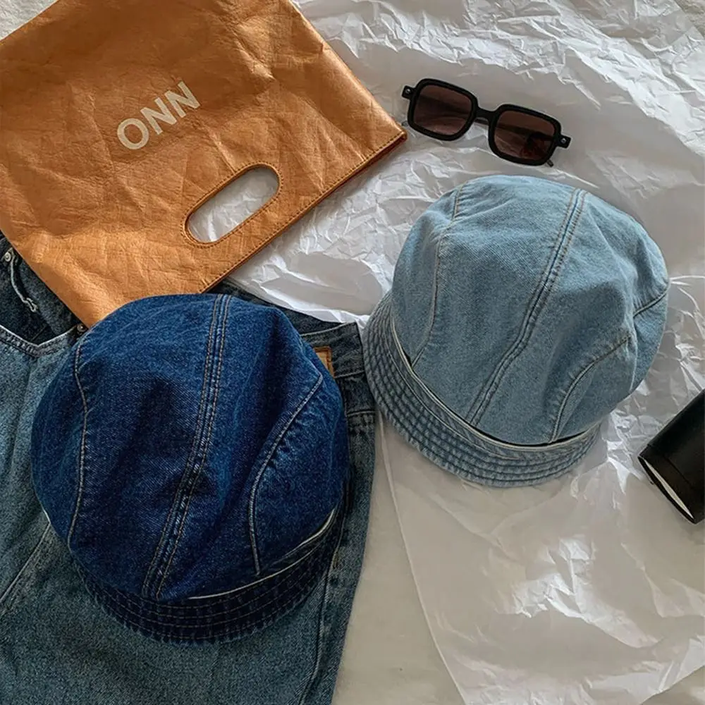 

Trendy Vintage Short Brim Denim Cap Japanese All-Match Denim Bucket Cap Artist Casual Leisure Visor Hat Outdoor