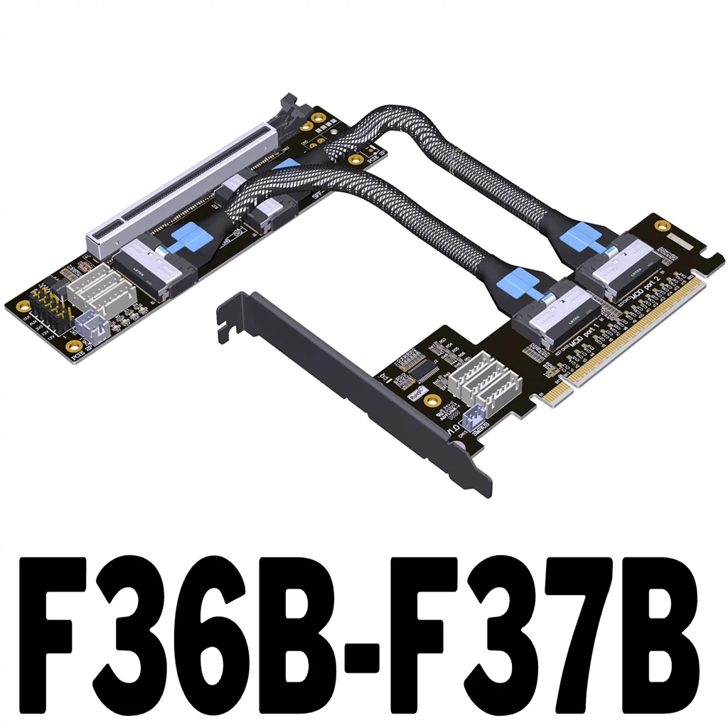 ADT PCIe 4.0 x16 MCIO Grafikkarte Split Card Extender Kabel GEN4 PCI-E X16 auf X8 X8 Bifurkationsadapter Riser Karte SFF-TA-1016