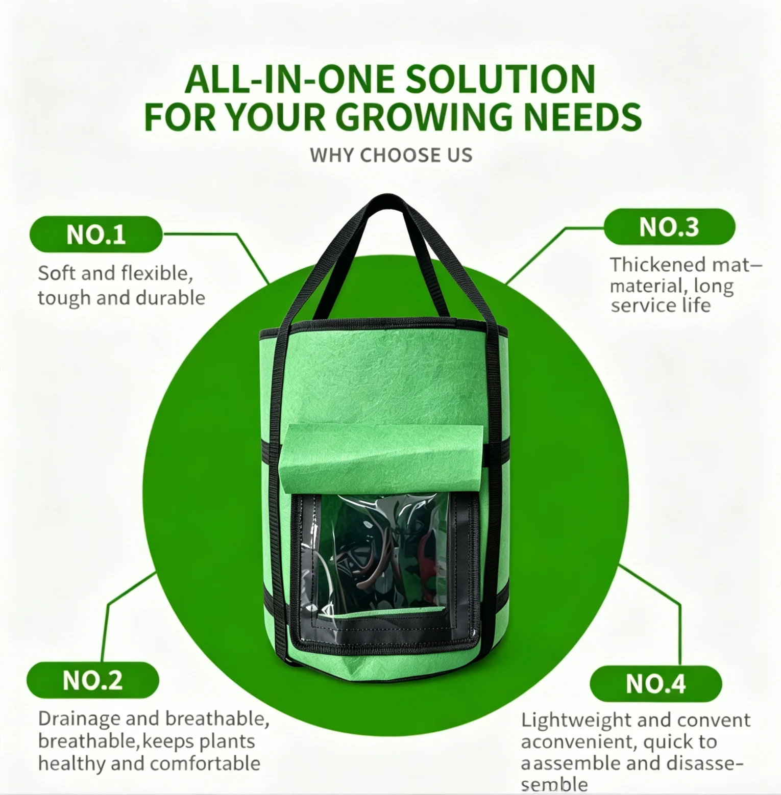 SPONDWILD Reinforce Handles Potato Grow Bag with View Window, Non-Woven Planter for Easy Growth Monitoring, Root Vegetable