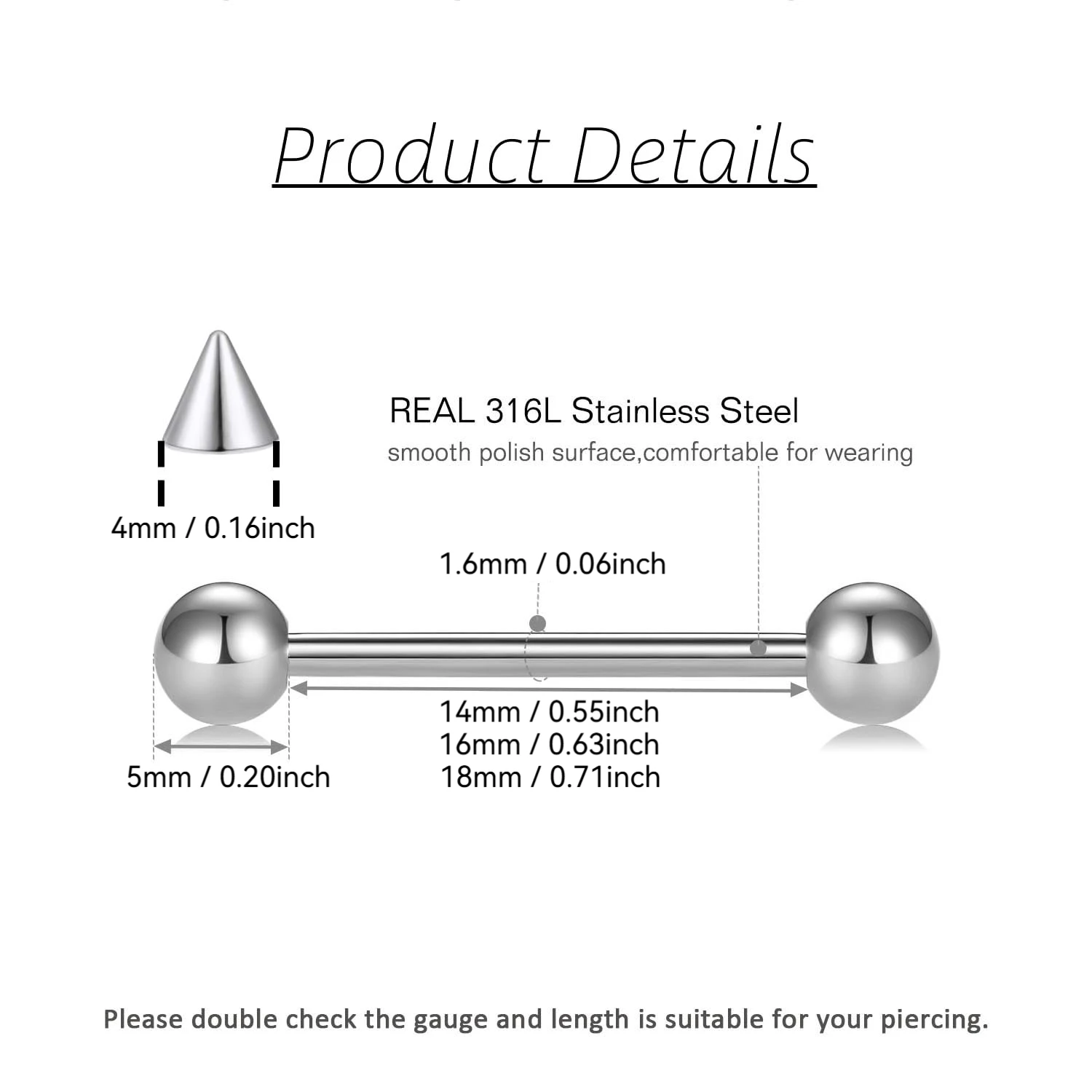 24PCS Tongue Nipple Piercing Jewelry Nipple Rings with Replacement Balls 14 Gauge Stainless Steel Tongue Rings For Women And Men