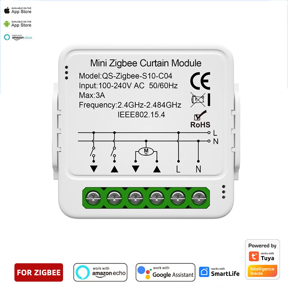 Tuya ZigBee/WiFi Smart Curtain Switch Module For Roller Shutter Blinds Motor QS-S10-C04/ECC02 Switch Support Google Home Alexa