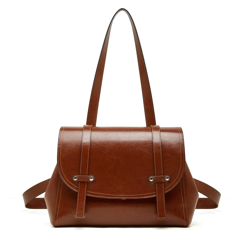 Functional Genuine Leather Backpack Woman Oilwax Cow Leather Travel Bags Fashion Ladies Daily School Bagpack