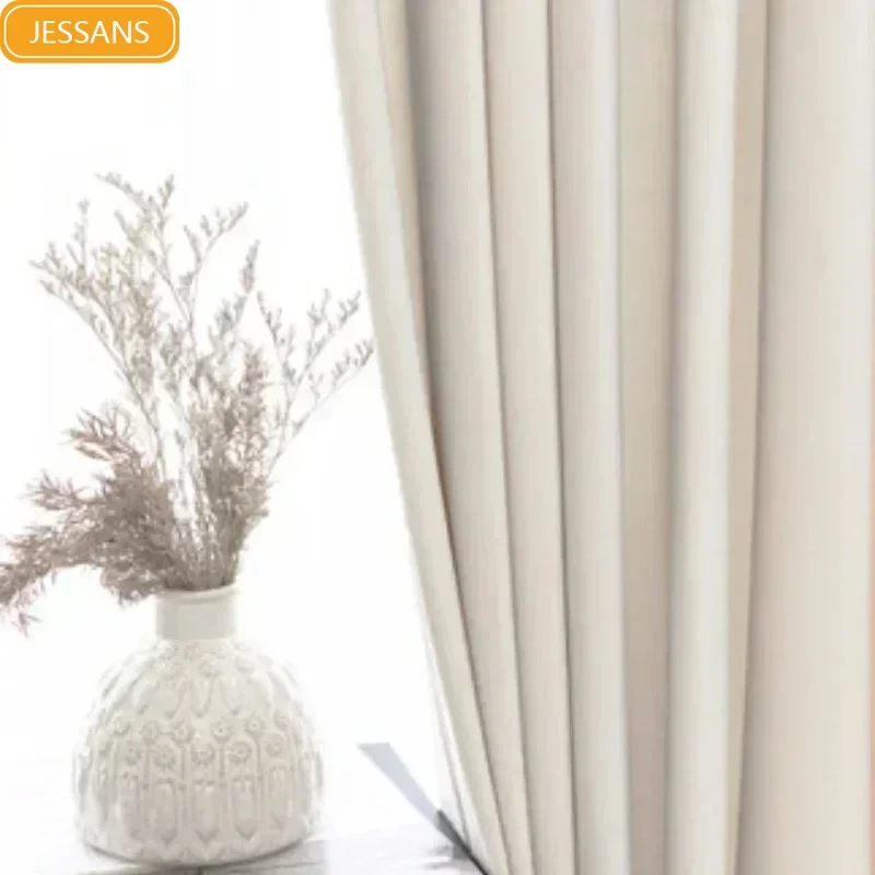 

2024Nordic Curtains for Living Dining Room Bedroom Simple Light Luxury Milky White Bay Window Velvet Cloth Curtain French Window