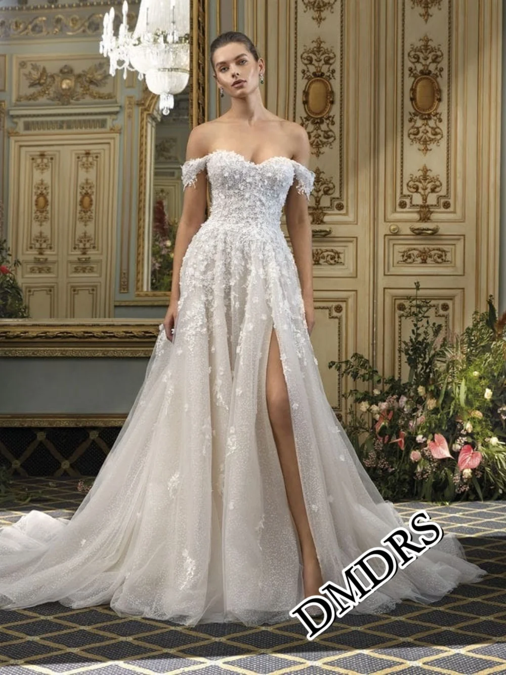 

DMDRS Charming Off-Shoulder Wedding Dress Elegant Appliquéd Bridal Gowns Sexy A-Line Floor-Length Wedding Gowns Vestidos De Novi
