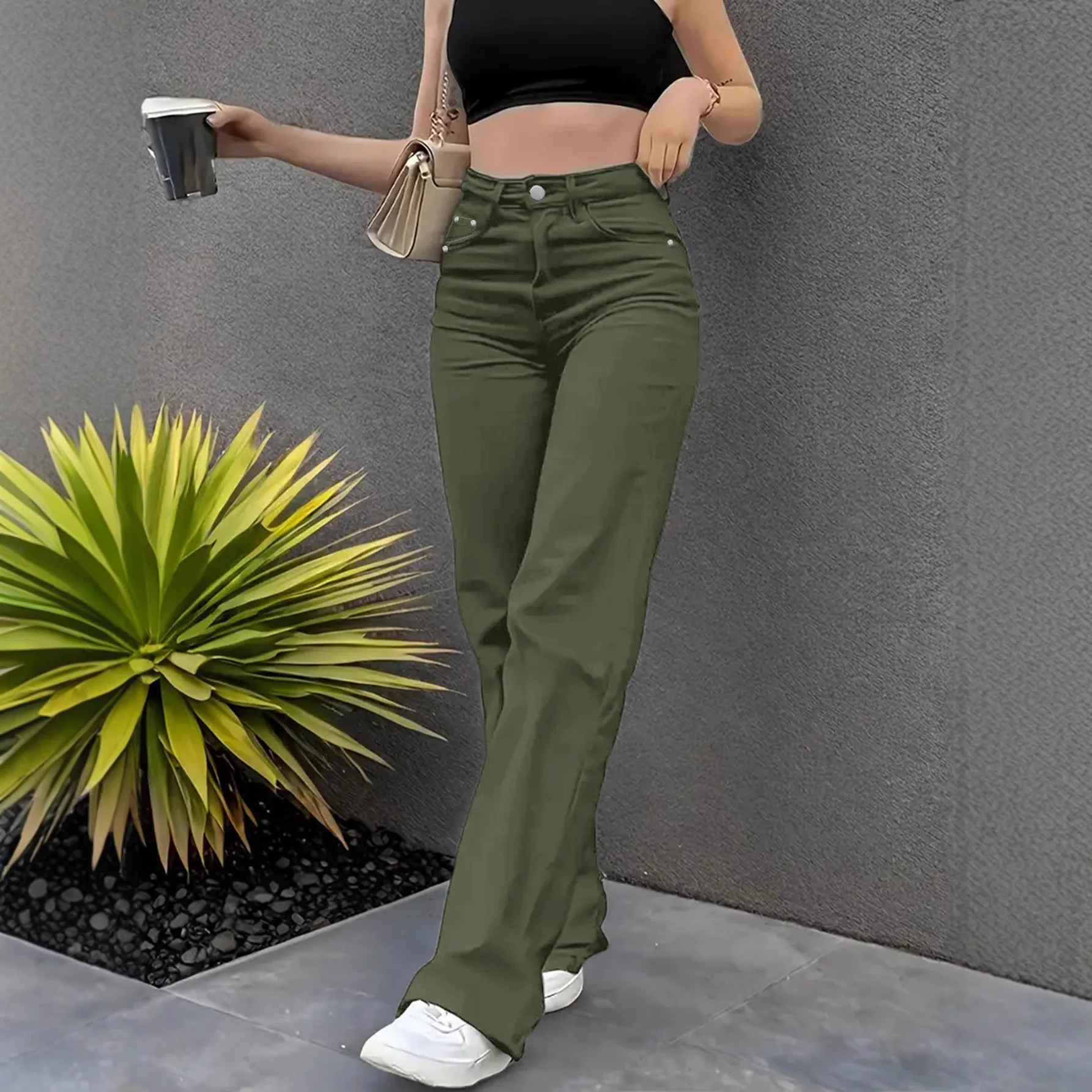 2026 New Fashion Women Straight Super Stretchy Simple Daily Floor Length Denim Trousers Four Seasons American Female Wash Jeans