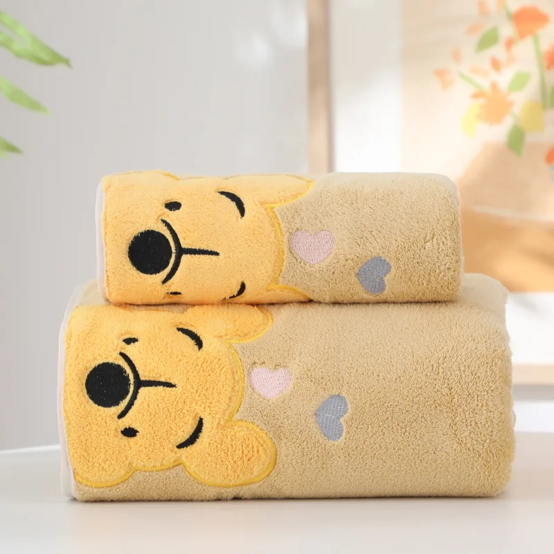 Cartoon Embroidered Coral Velvet Winnie the Pooh Towel Bath Towel Soft Absorbent Face Towel Sports Home Bath Towel