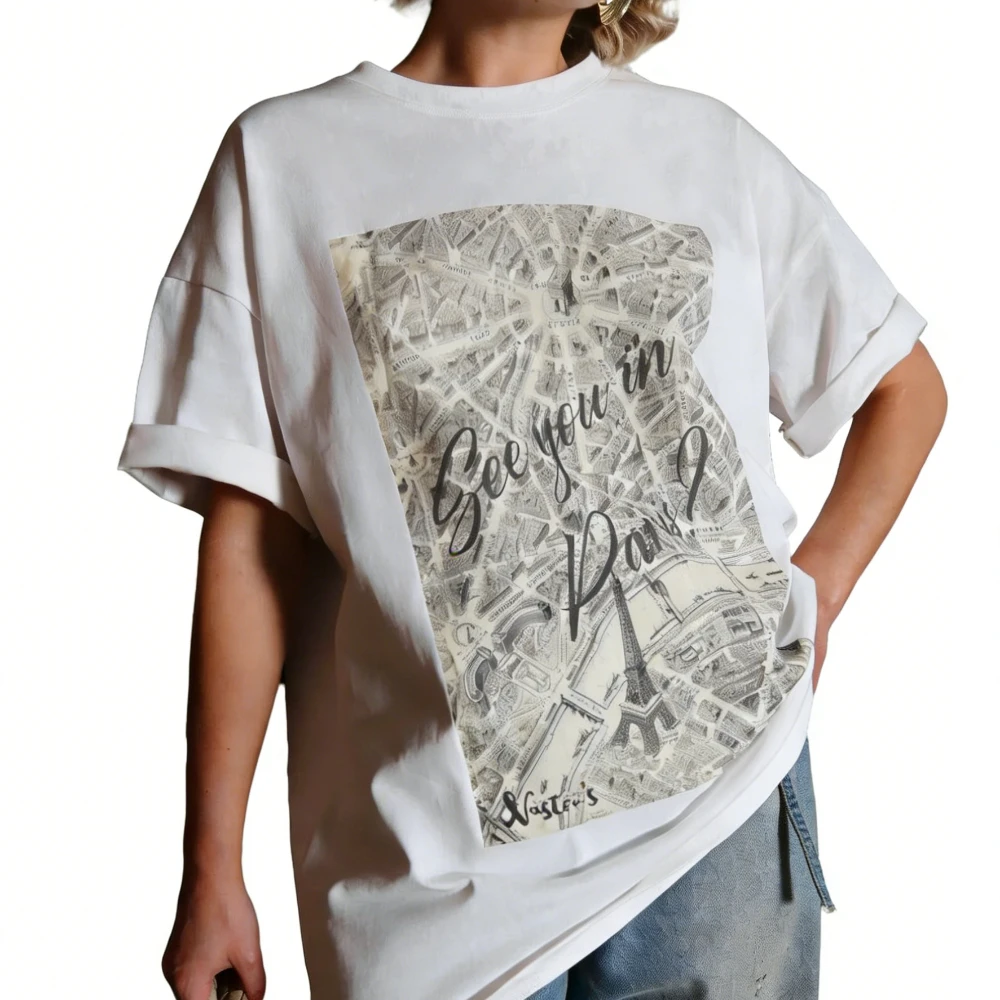 French Cityboy Oversized Vintage Paris Map Graphic T-Shirt for Women 