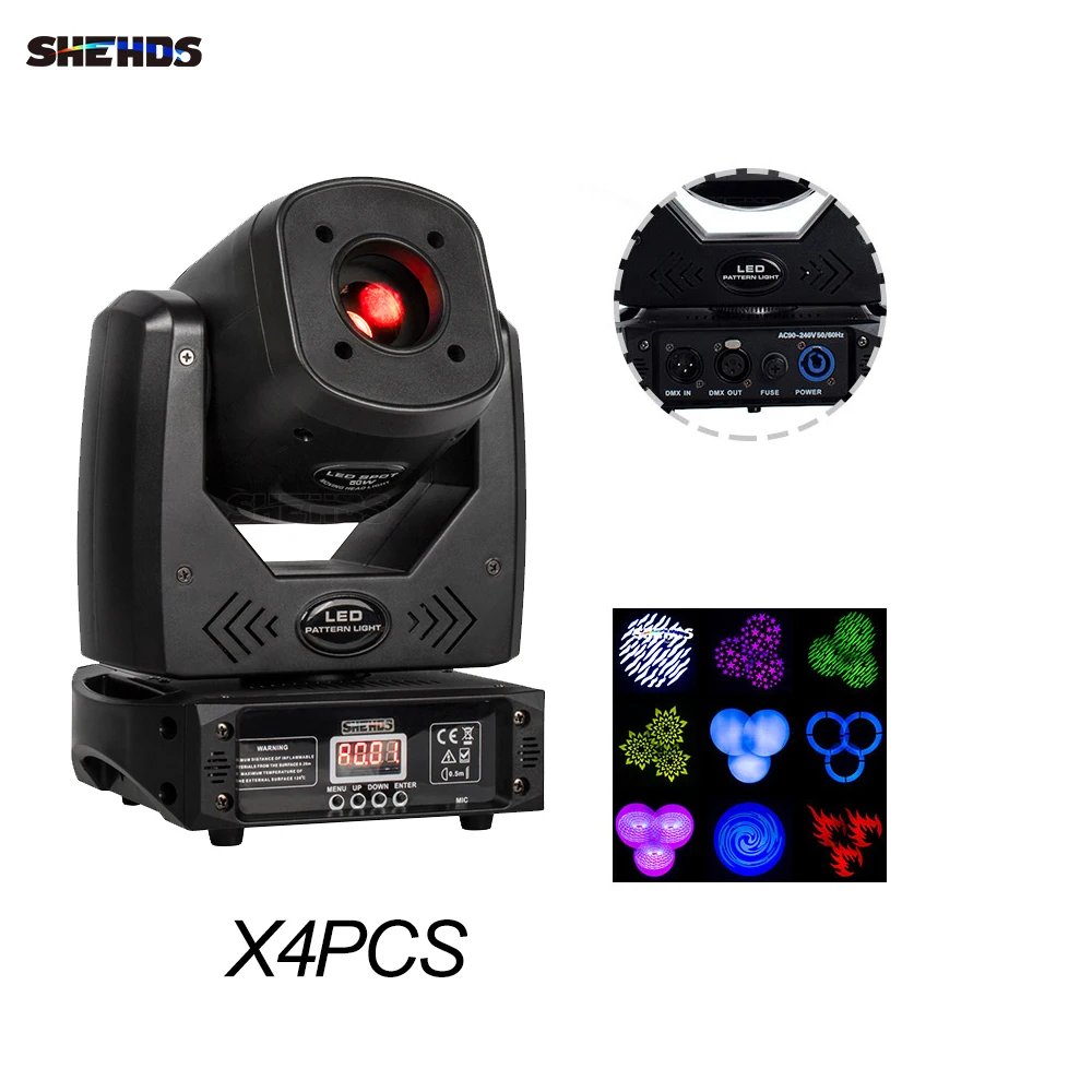 4 Uds SHEHDS LED Spot 80W iluminación con prisma de 3 caras Gobo etapa luz con cabezal móvil para concierto de boda