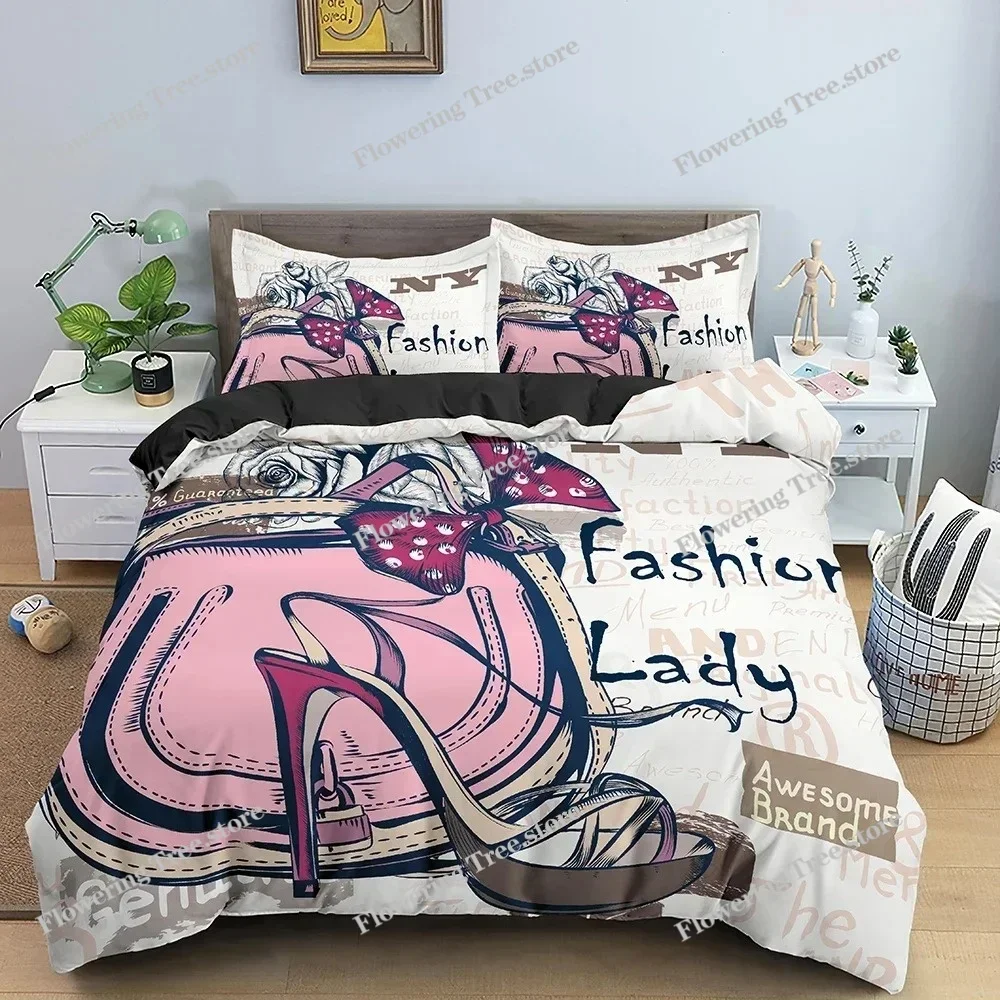 Fashion Women's Cosmetics Bedding Set Girl's Bedroom Duvet Cover Set King Queen Twin Size Luxury Bedclothes Home Decor