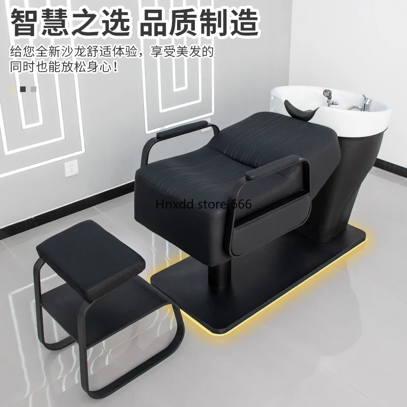 Semi-lying shampoo special high-end barber shop ceramic basin shampoo bed