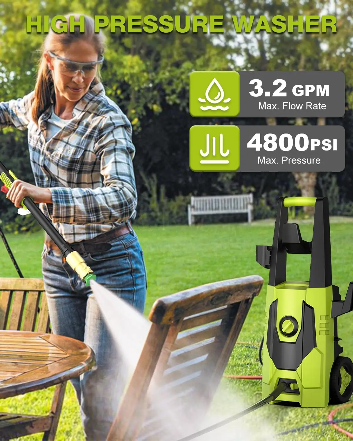 Electric Pressure Washer - 4800PSI Max 3.2 GPM Power Washer with 35FT Power Cord, 20FT Hose, Soap Tank, High Pressure Washer