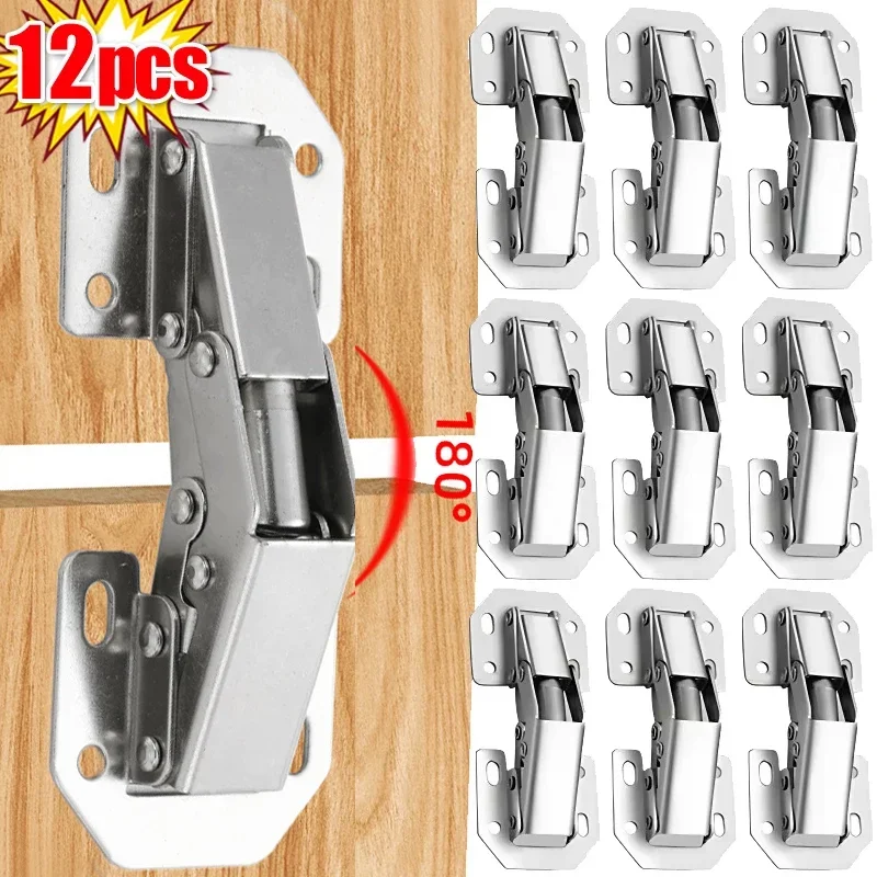 12-2 szt. Zawiasy do szafek 90 stopni bez wiercenia otworów drzwi do szafki zawiasy ze stali nierdzewnej miękkie zamknięcie akcesoria sprzętowe do mebli
