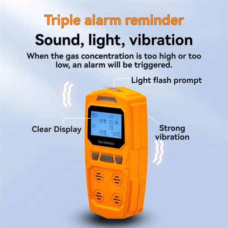 M01K Handheld tragbarer 4-in-1-Gasdetektor für brennbare und giftige Gase, O2 CO H2S-Analysator