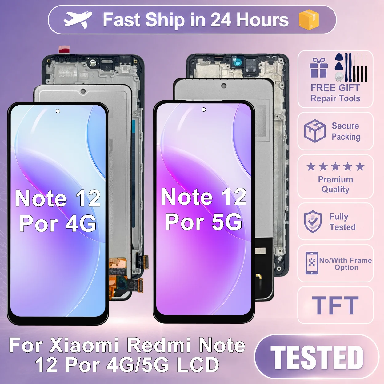 TFT Screen For Xiaomi Redmi Note 12 Pro 4G Display Touch Screen Digitizer For Redmi Note 12 Pro 5G LCD Assembly Replacement Part