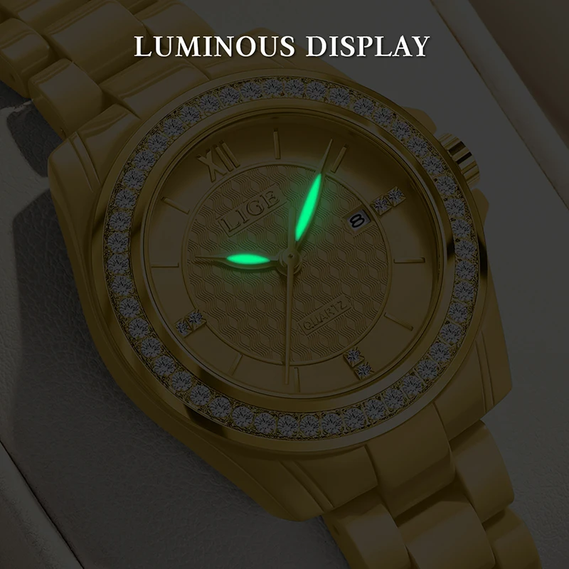 LIGE Creative Ceramic Strap Luminous Watch For Women Fashion Simple Round Ladies Quartz Watch Sports Chronograph Montre Femme