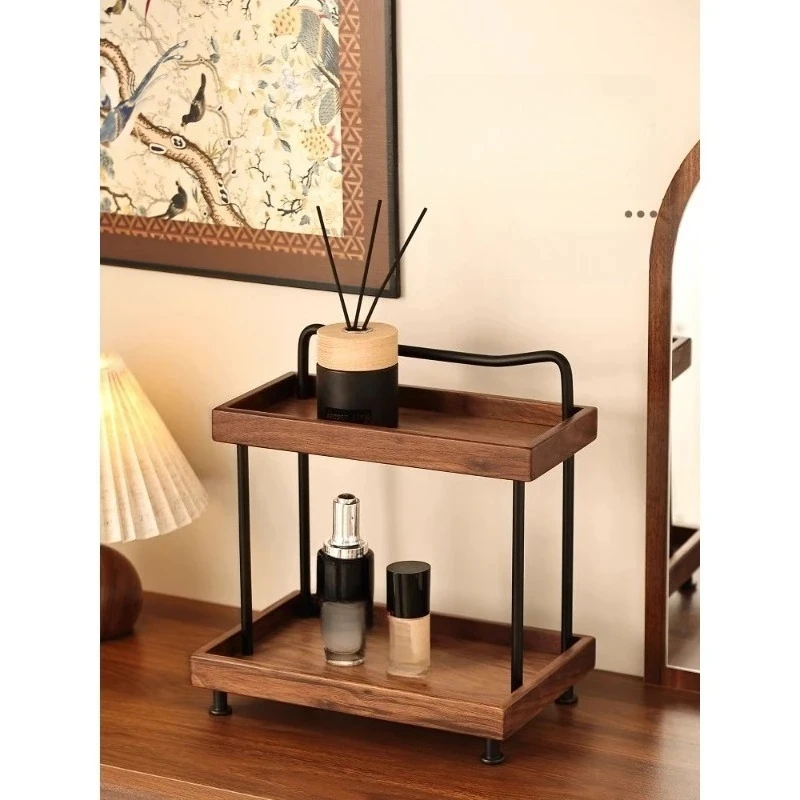 

Walnut Cosmetics Shelf Bedroom Vanity Desktop Layered Home Bathroom Storage Rack