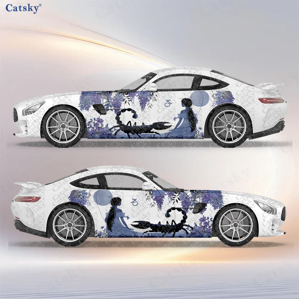 

2 шт. наклеек на боковую часть автомобиля с изображением фиолетовой глицинии, самоклеящиеся, водонепроницаемые и устойчивые к царапинам, аксессуар для автомобиля, подарок