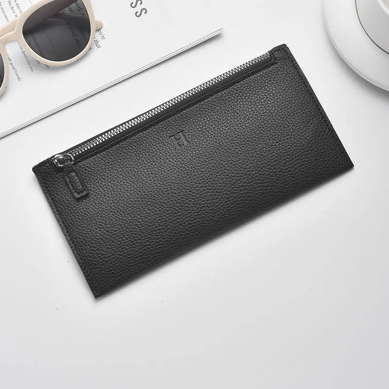 2025年新型レザーロングウォレット 超薄型 シンプル カジュアル ジッパー財布 ソフトレザー クリップ式携帯電話ホルダー