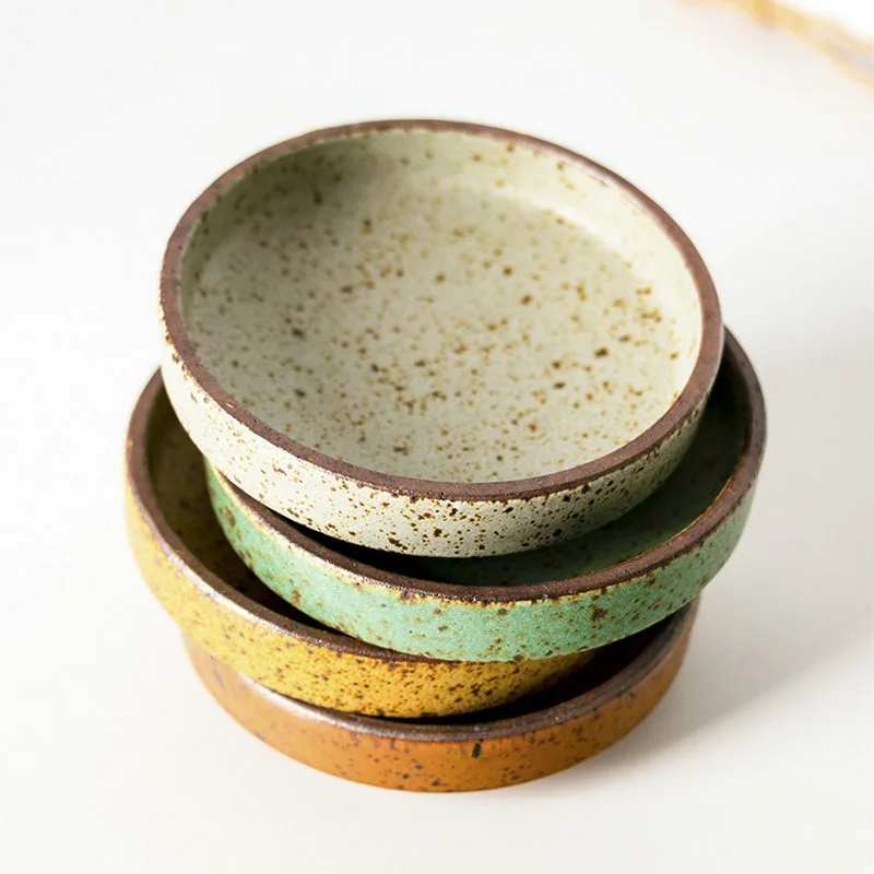 Japanese Seasoning Plate Vintage Rough Ceramic Round Dipping Dish Hot Pot Sauce Disc Sushi Sashimi Wasabi Saucer