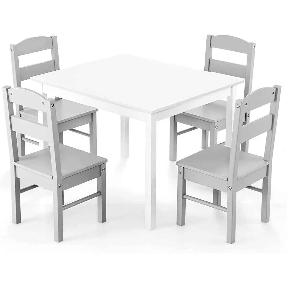 

Kids Table and Chair Set, Wooden Toddler Table and 4 Chairs for Arts & Crafts, Snack Time, 5-Piece Children Furniture Set for D