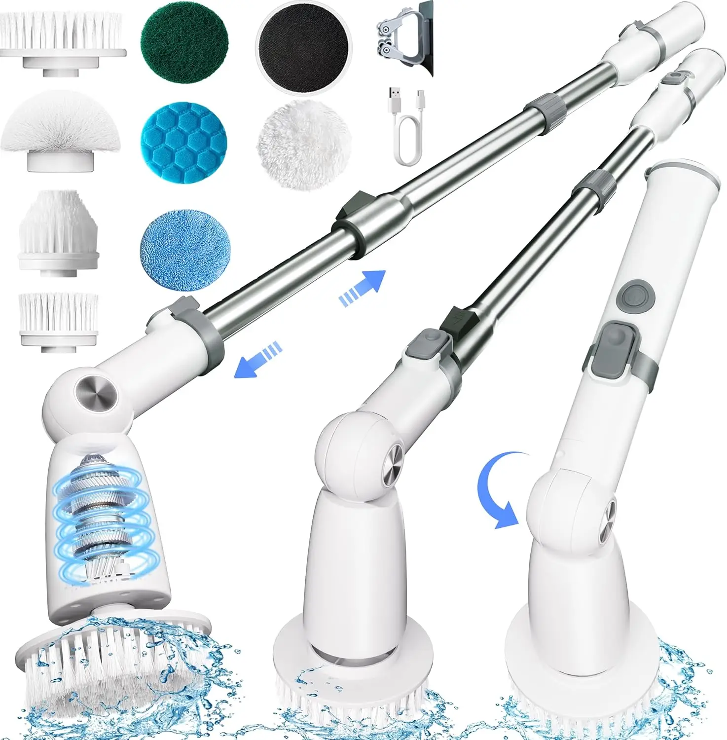 

Electric Spin Scrubber,Floor Power Scrubber with Long Handle Dual Speeds,Cleaning Brush Cordless,Shower Scrubber Scrub Brush