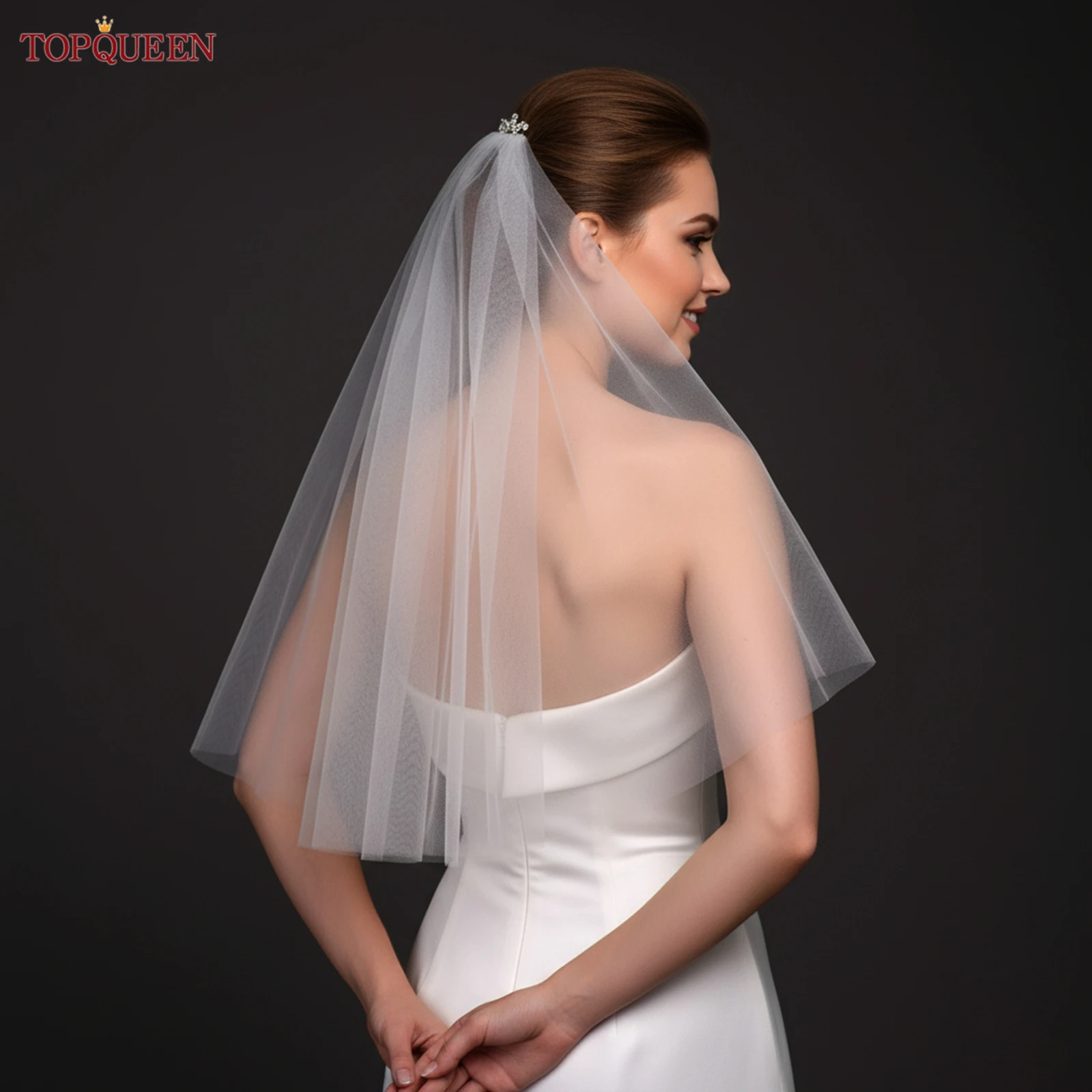 

TOPQUEEN Свадебная фата Короткая фата 2-слойная свадебная фата для невесты Мягкая итальянская фата из тюля Свадебная бесплатная доставка V26
