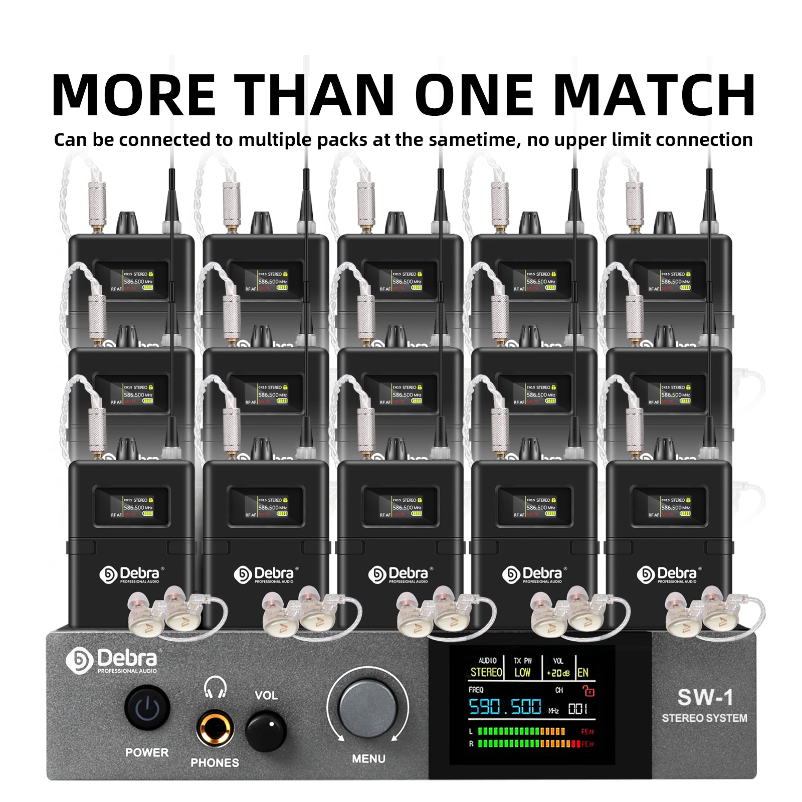 SW-1 Wireless Stereo In-Ear Monitoring System, Real-time In-Ear Monitoring, 590-599 MHz, for Stage and Outdoor Performance