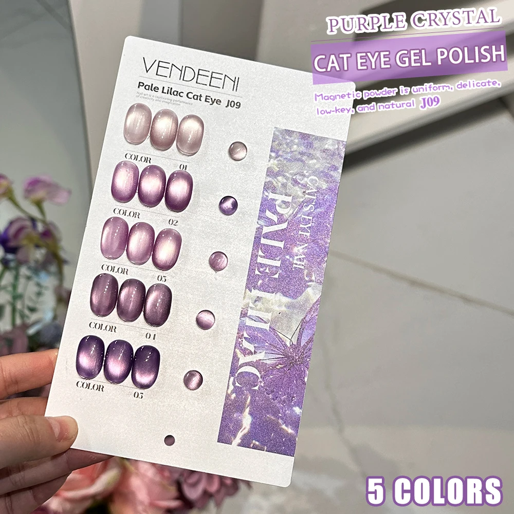 Vendeeni 5 Farben/Set Lavendel-Lila Kristall-Katzenaugen-Gel-Nagellack TPO FREI Magnetischer UV-LED-Soak-Off-Gel-Lack mit Display – Detail 8