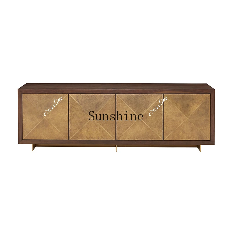 New American solid wood TV cabinet living room stainless steel metal custom floor cabinet  FT