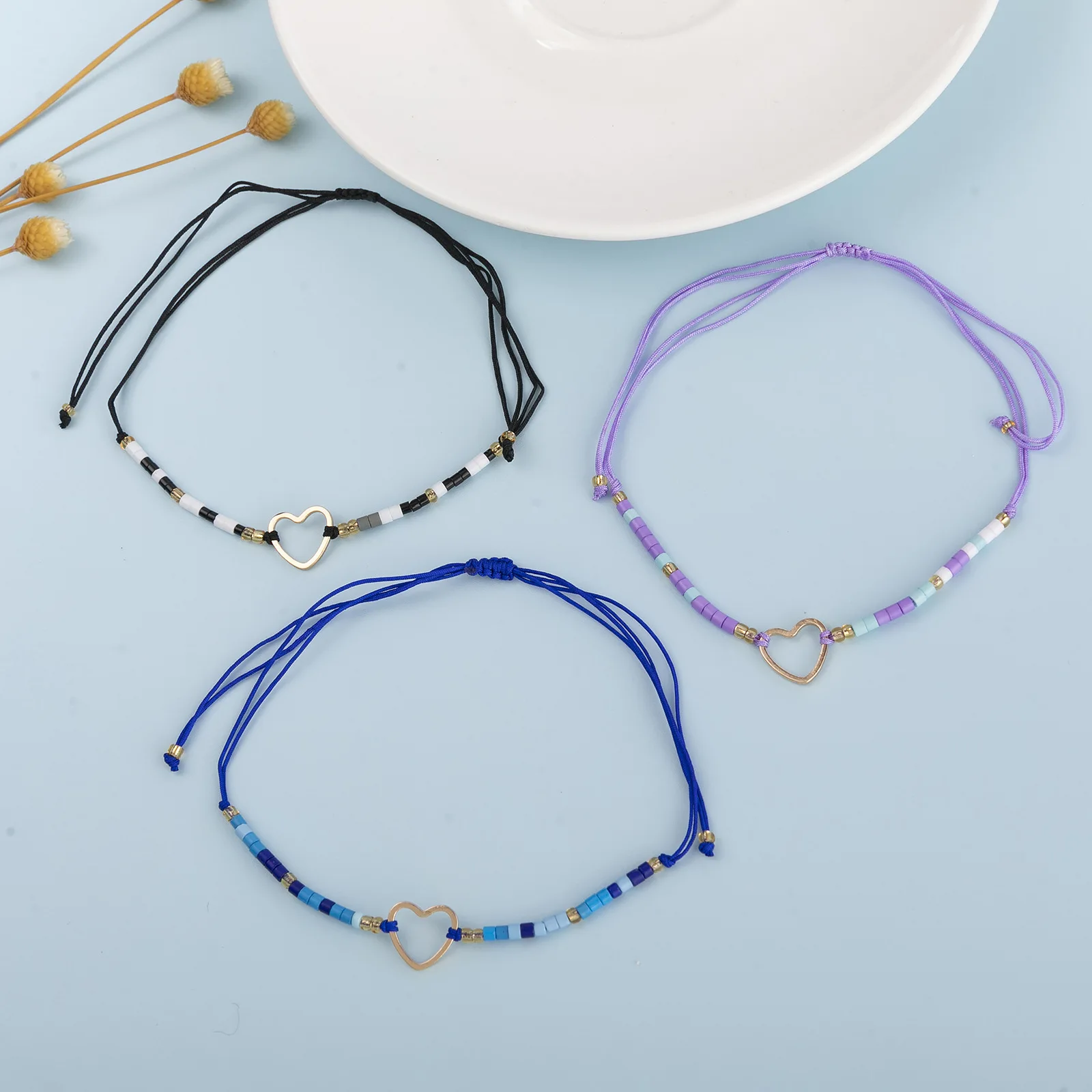 12 قطعة/المجموعة اليدوية قابل للتعديل كريستال البذور الخرز اليد مجوهرات الجوف القلب سحر سوار كيت للنساء والفتيات #4