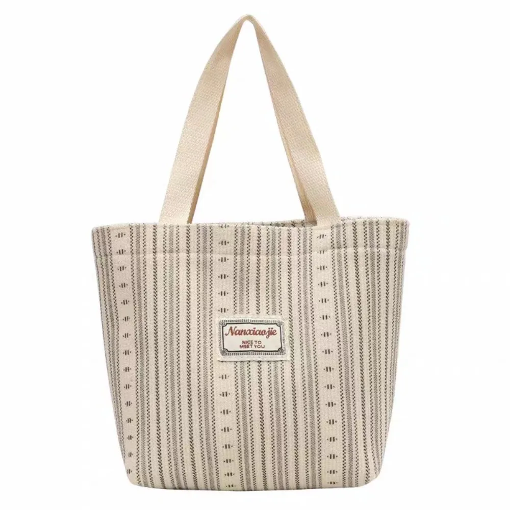 Fashion Striped Canvas Handbag Casual Large Capacity Commute Bag Japanese Portable Tote Bag Women